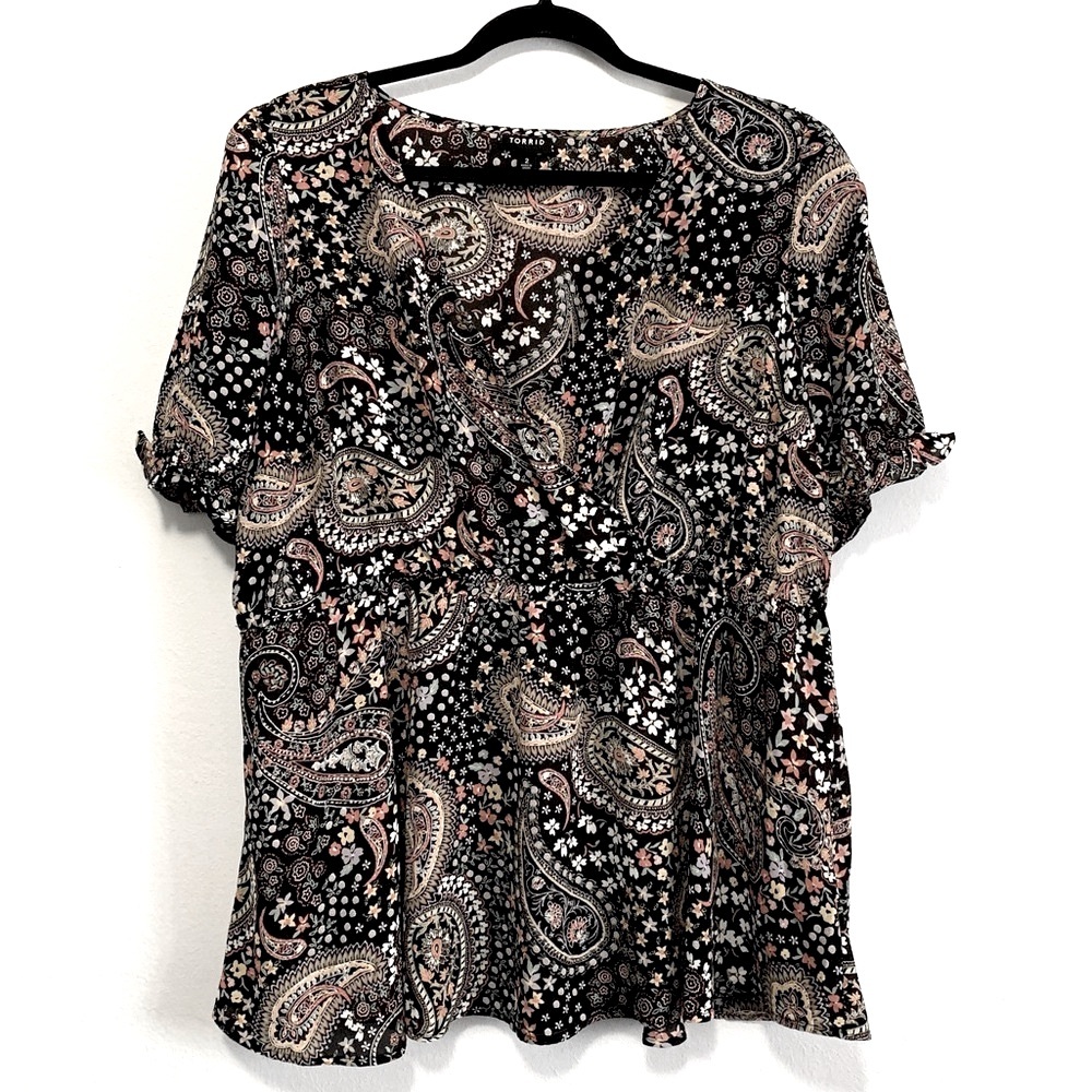 Torrid Floral Paisley Print Surplice Neckline Blouse